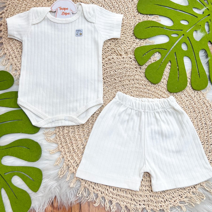 Conj. Body m/curta e Short Canelado - Off White